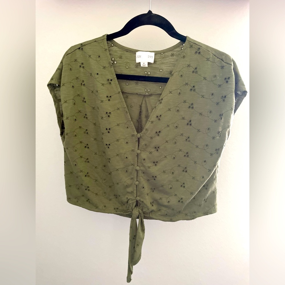 Army Green Eyelet Front Toe Crop Top